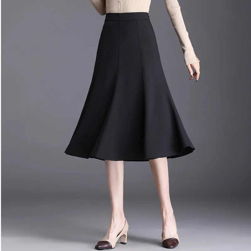 

#1613 Black Green Mermaid Skirt Women Split Joint Office Pencil A-line Skirt Female Elegant High Waist Midi Skirts Spring Autumn