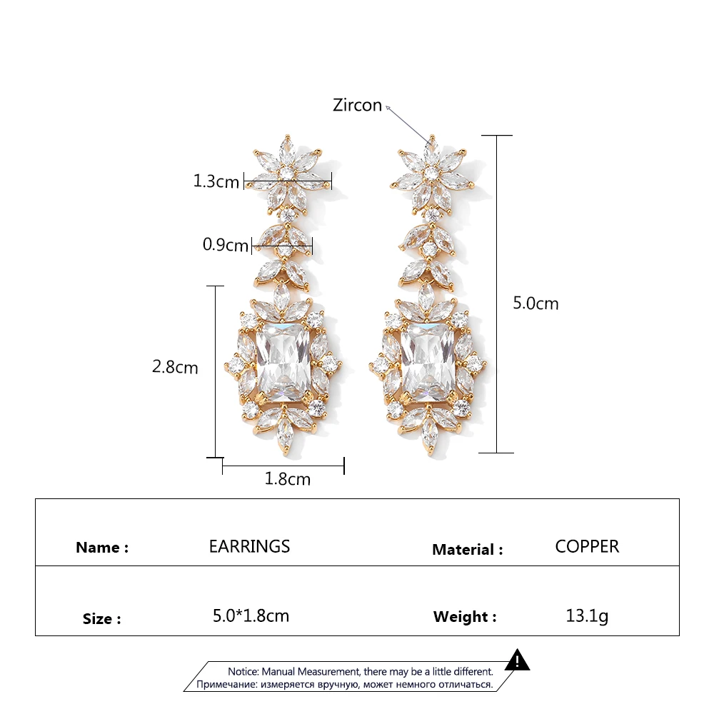 ZAKOL Vintage Square Leaf Cubic Zirconia Drop Earrings for Women Luxury Exquisite Royal Blue CZ Wedding Banquet Jewelry EP5361