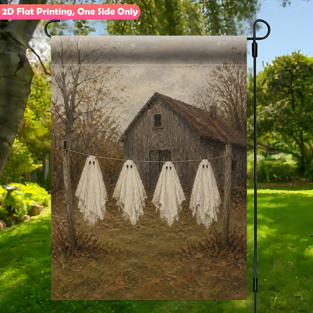 2D Flat Garden Flag 1 Piece, Ghost Hanging on The Suburban Rope Single-sided Printed Garden Flag, Durable Polyester Outdoor Garden Decoration, Suitable for Courtyard and Terrace Decoration, Scene Decoration, Celebration Arrangement, Home