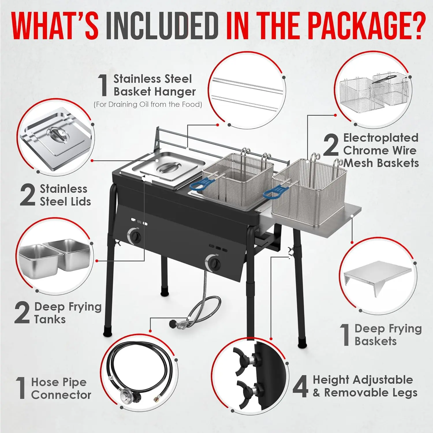 Friggitrice a propano con serbatoio - Grado commerciale, ad alta capacità, con funzionalità di sicurezza - Ideale per ristoranti ed eventi all'aperto