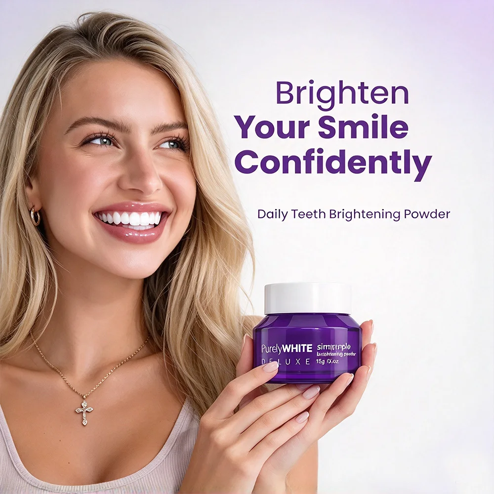 Simply Purple Teeth Brightening Powder, Instant Smile Brightening, No Sensitivity, Vegan Peroxide Free Tooth Whitening Powder fo
