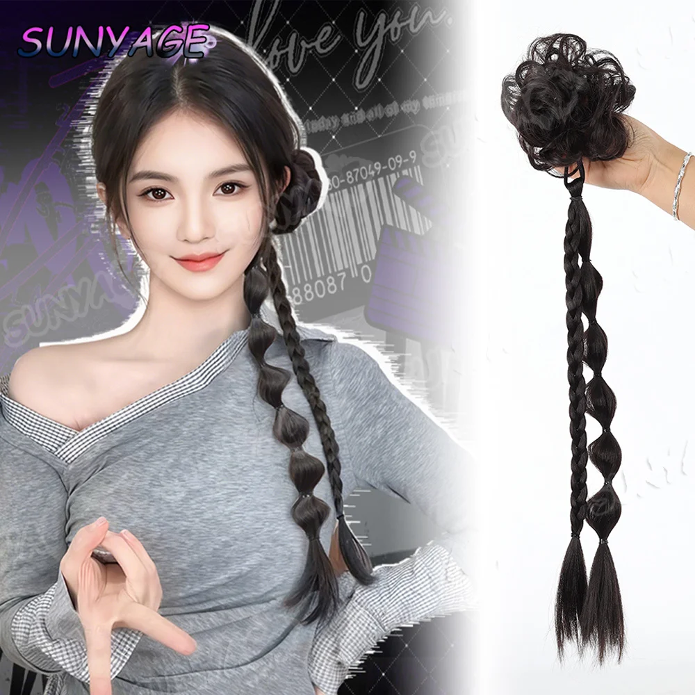 

Synthetic wig braid side ponytail natural Fried Dough Twists braid imitation hair twisted braid bud ball head wig braid ponytail
