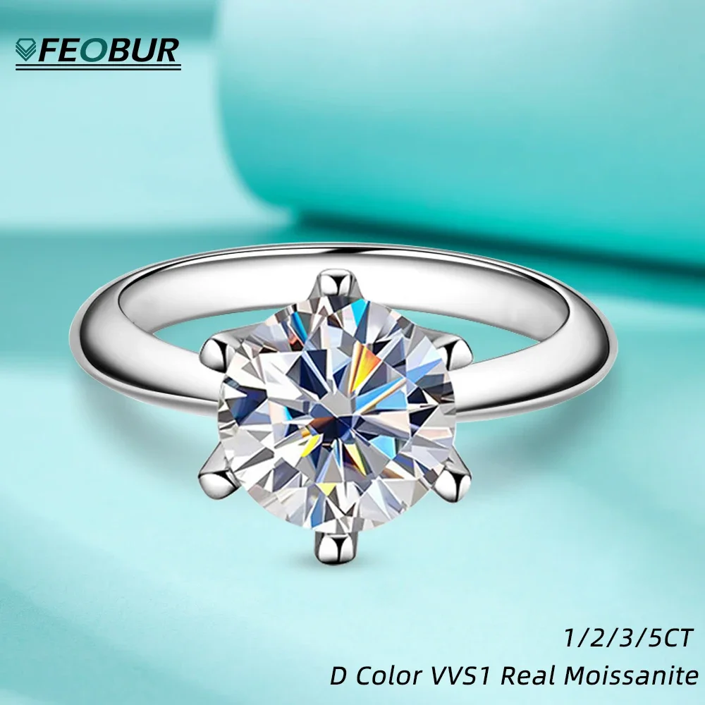 

GRA Certified D Color Moissanite Engagement Rings 1ct 2ct 3ct 5ct for Women 925 Sterling Silver Round Solitaire Wedding Band