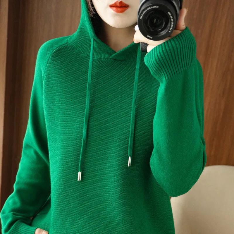 Hoodies Sweater for Women 2024 Autumn Winter Korean Casual Long Sleeve Seamless Knitted Jumper Women Hooded Pullover Top