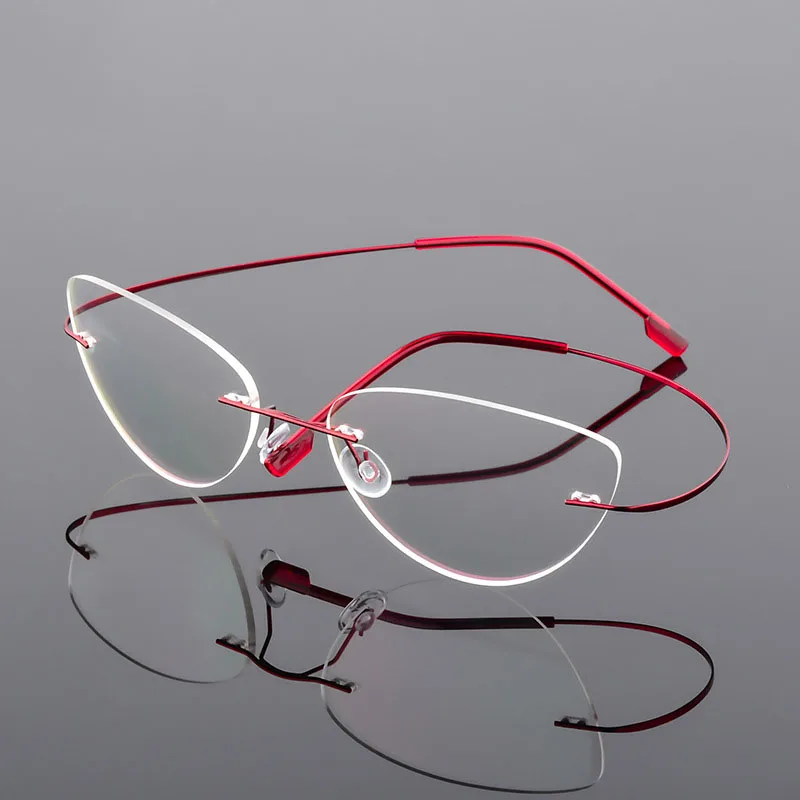 Titan Legierung Randlose Anti Blau Licht Lesebrille Für Frauen Cat Eye Metall Presbyopie Brille HD Augenschutz Leser – Detail 3