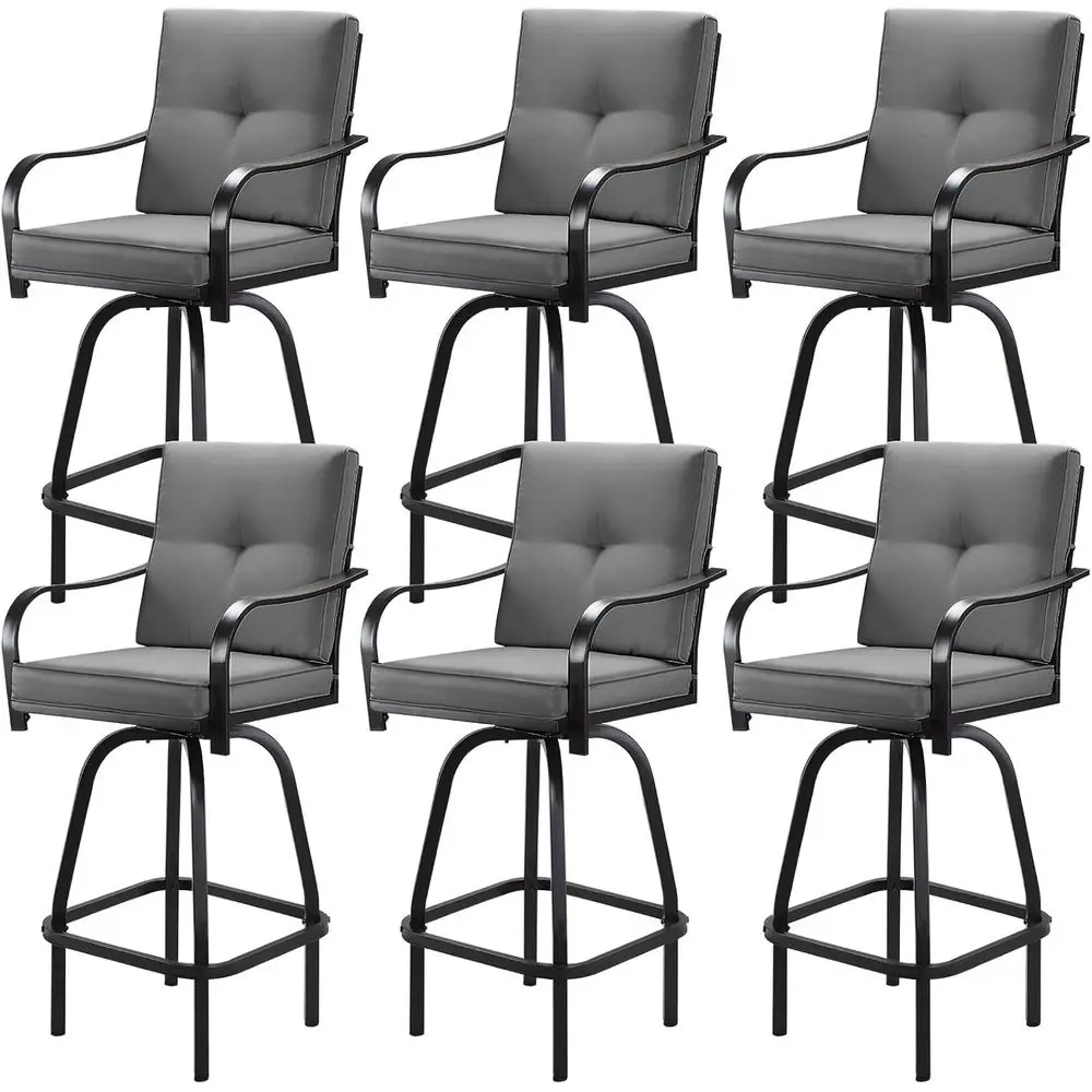 

Набор вращающихся барных стульев для улицы из 6 предметов с подушками, серый, для патио, сада или балкона