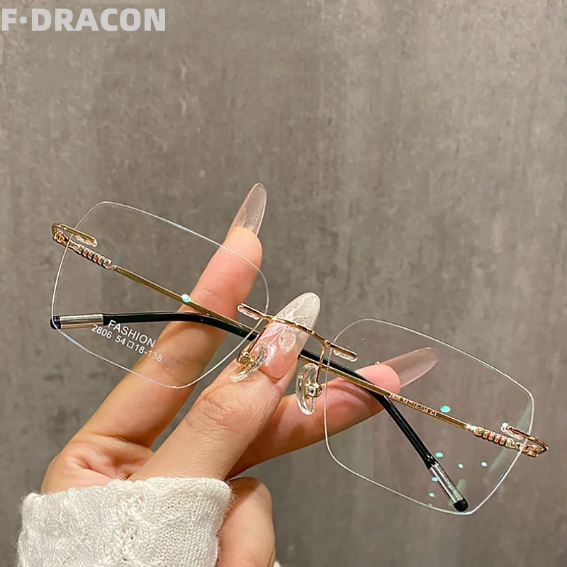 

New Ultra Light Frameless Men's Eyeglass Frame Business Square Frameless Women's Eyeglass Frame Optical Prescription Frame 2806