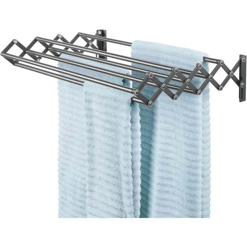 

Steel Wall Mount Accordion Expandable Retractable Clothes Air Drying Rack - 8 Bars for Hanging Garments - Organizer for Laundry