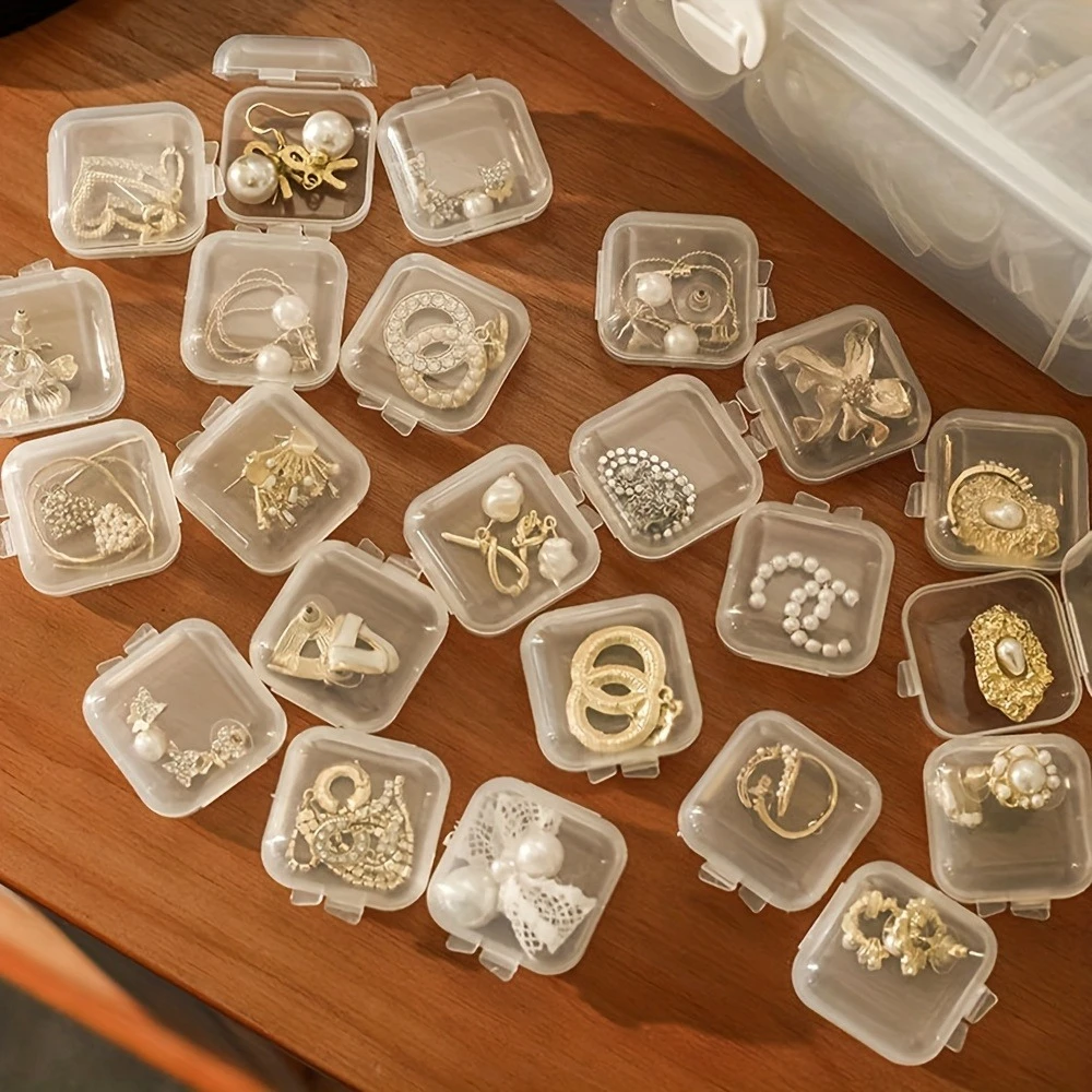 Scatole portaoggetti per gioielli in plastica trasparente con coperchi, mini contenitori quadrati per perline, orecchini, piccola organizzazione artigianale