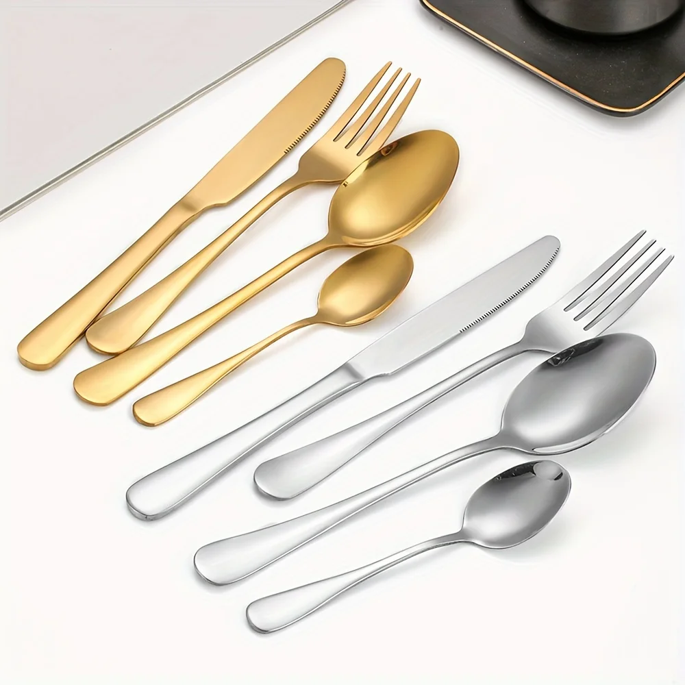 Set Of 24 Stainless Steel Cutlery Set, Including Knives, Forks, Spoons, Suitable Hotel, Restaurant, Parties, Weddings, Gifts