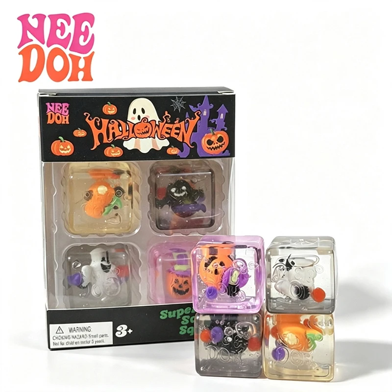Schylling Needoh Halloween Limited Edition Mini Nice Ice Cube 4Pack Fidget Sensory Squish Toy Maltose Slow Rebound Autism Toy