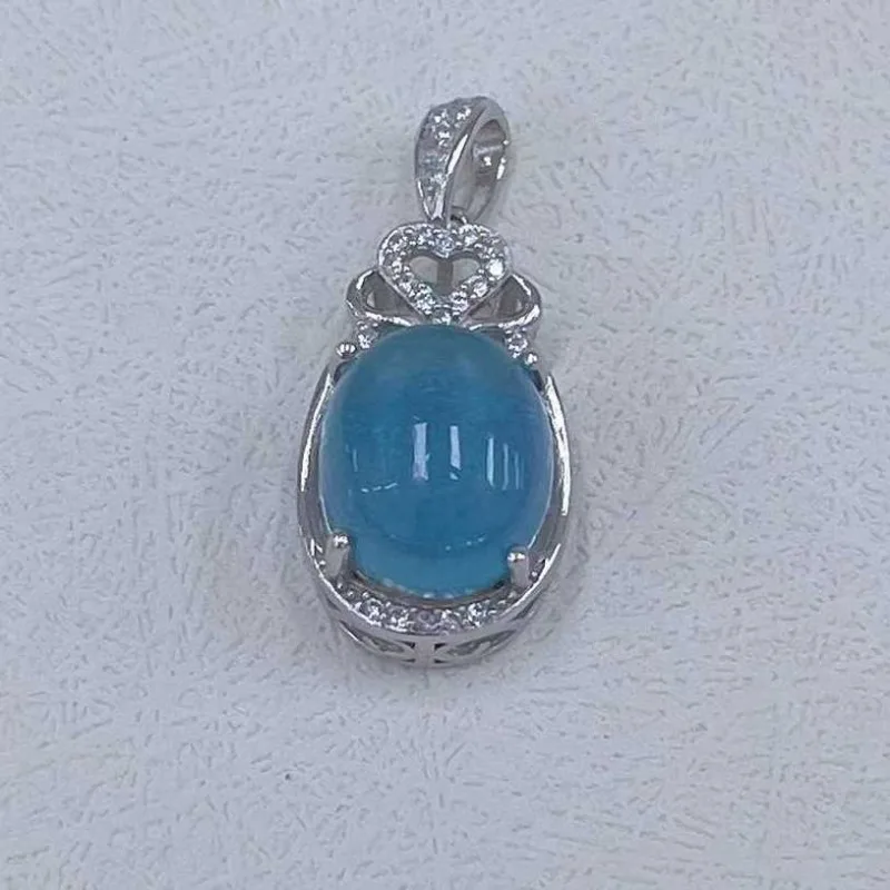 SACEGEMS Certified 925Sterling Silver 10*12MM Natual Aquamarine Pendant Necklace for Women Engagement Cocktail Party Fine Jewelr