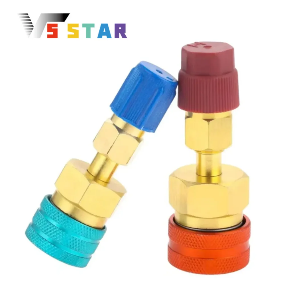 

2 шт., высококачественный низкосторонний сервисный быстроразъемный соединитель R1234yf к R-134a с набором адаптеров R12 к R134a для зарядки хладагента кондиционера, золото