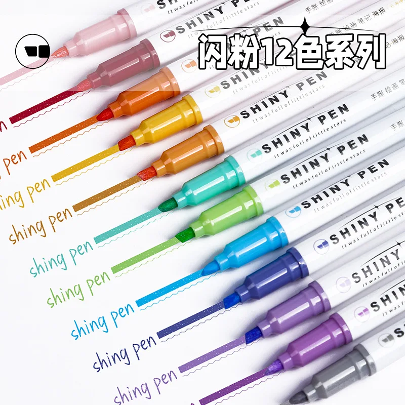 4pcs/Set Sparkling Pink Highlighter Learning Marking Pen Art Drawing Graffiti Pen Hand Account Key Marking Stylo School Office