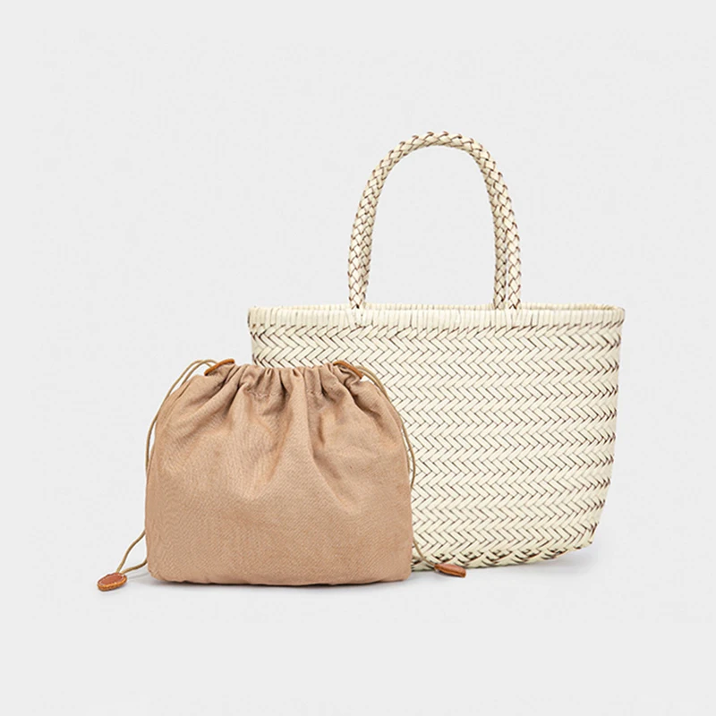 

Hand-woven Genuine Leather Woven Casual Vegetable Basket Bag With Casual Woven Inside Bag Vintage Shopping Bag Tote Bag