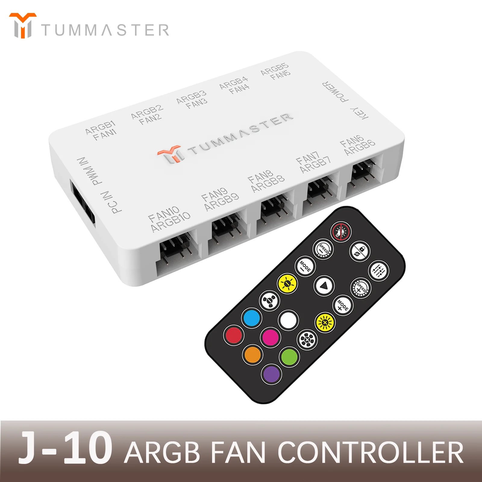 อุปกรณ์เสริมพีซี 10 พอร์ต 4Pin ARGB Fan Hub 5V 3Pin PWM Fan Controller สําหรับ PC/คอมพิวเตอร์, แม่เหล็กดูดและรีโมทคอนโทรลไฟ