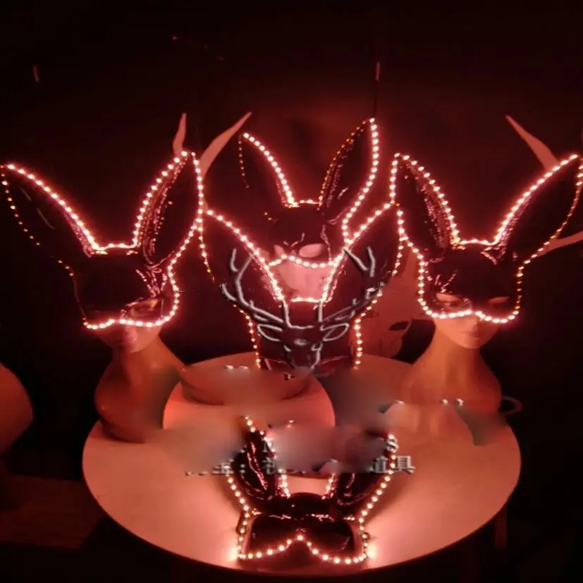 Led light up Nightclub gogo show glowing led rabbit masks Lumious bunny mask cosplay party mask