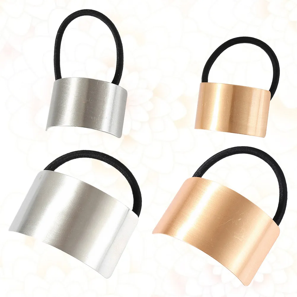 

4Pcs Alloy Hair Ties Set Elastic Ponytail Holders for Women Shiny Smooth Texture Chic Stylish Daily Wear Gift Golden