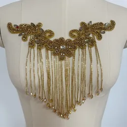 1PCS Rhinestone Applique tassels flower patches Iron on/sew on wedding dress accessories For Clothes Decoration