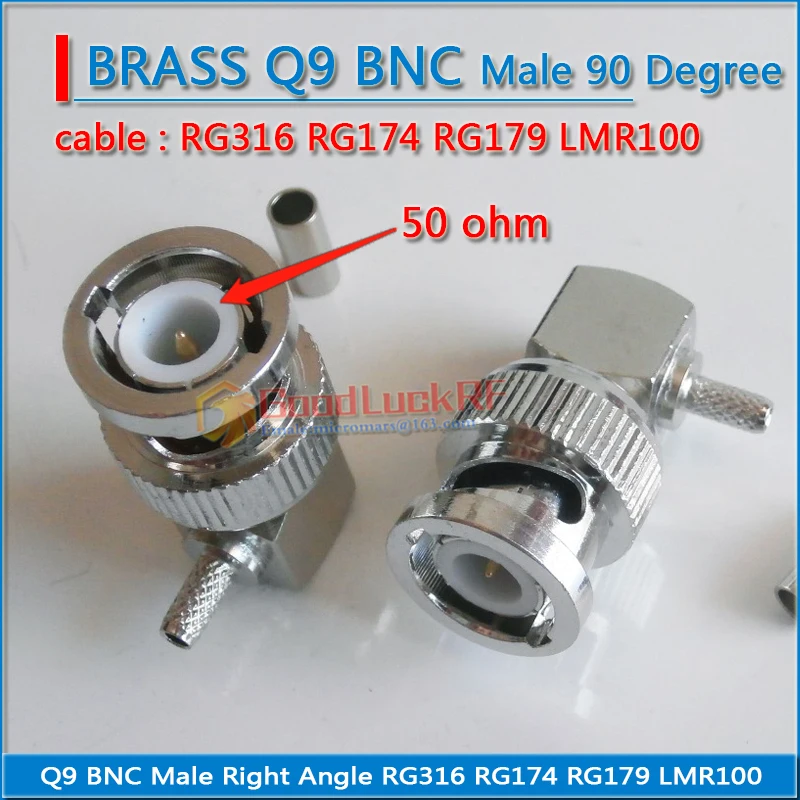 

Q9 BNC Male 90 Degree Right Angle plug Crimp For RG316 RG174 RG179 LMR100 Cable 50 ohm Brass RF Connector Coax Adapter CCTV