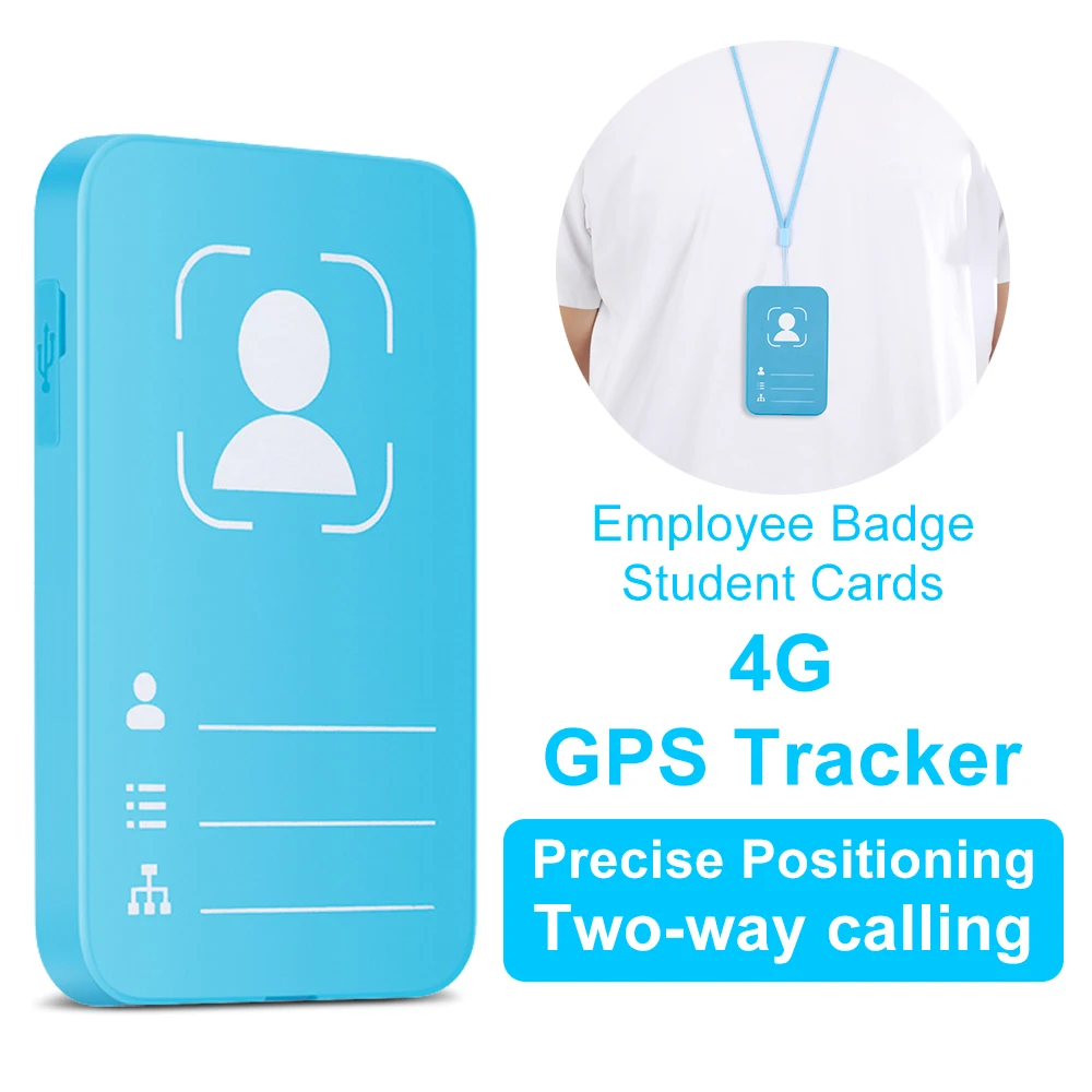 4G GPS Tracker Student Worker ID Card with Rope Two-way Calling Long Standby Time Free App for Android/IOS Tracking Device