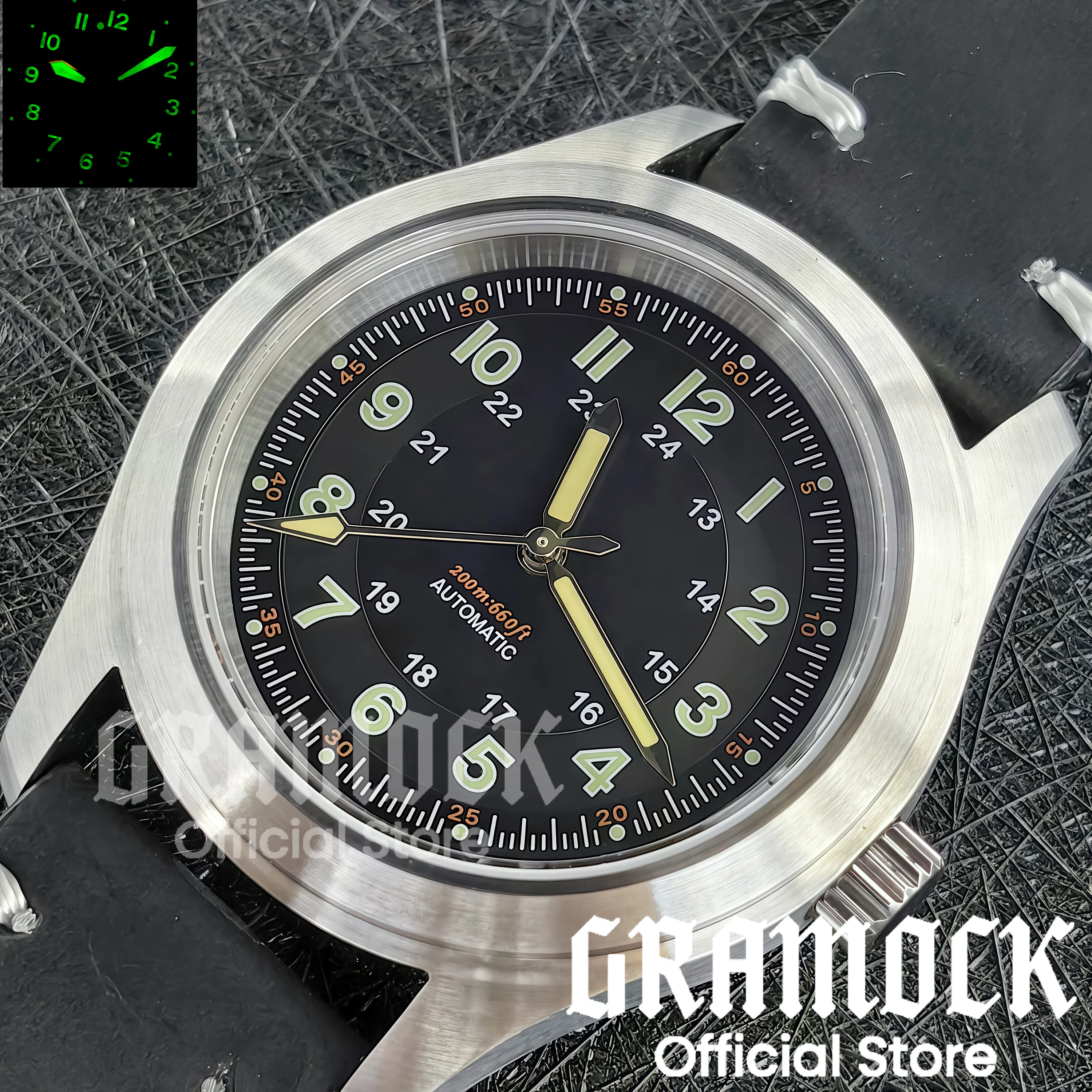 GRAMOCK Classics Sterile 29mm Pilot Black Watch Dial Part for NH35/36 ETA PT5000 Miyota Mingzhu DG ST2130 Movement Part Hand Set