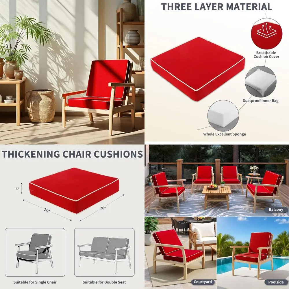 

20 x 20 x 4 Outdoor Chair Cushions, Waterproof Patio Seat Cushions with Ties, Wine Red