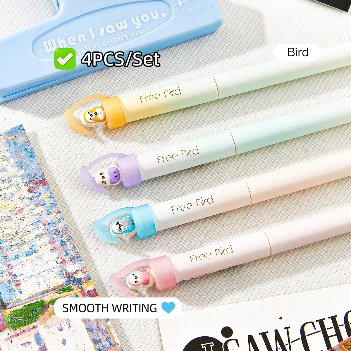 4/8PCS Cute Rotating Bird Gel Pens, 0.5mm Black Ink, Smooth & Quick-Dry, Fun Stress Relief Pens for School & Office Gifts