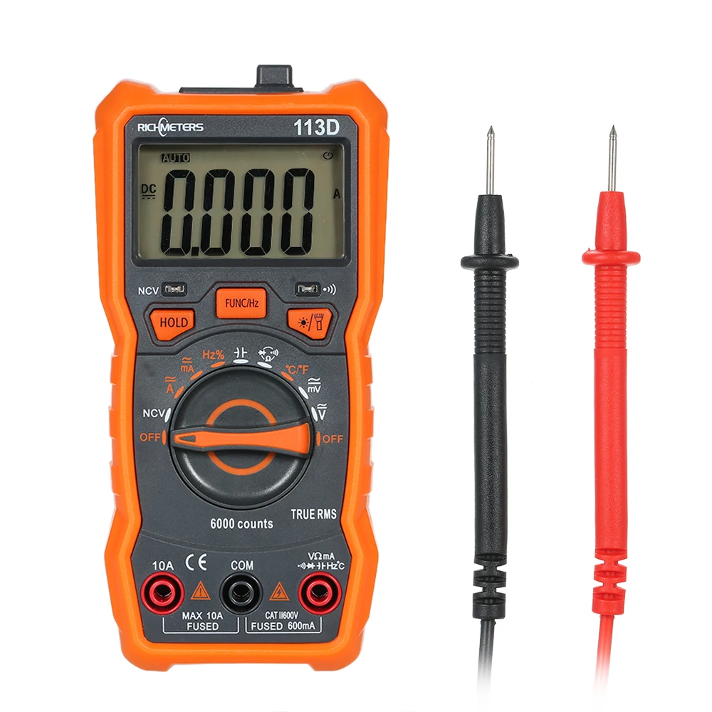 RICHMETERS Multimeter RM113D/RM113A Tester Digital Multimetro 6000 Counts Auto Ranging AC/DC Voltage Temperature Measuring