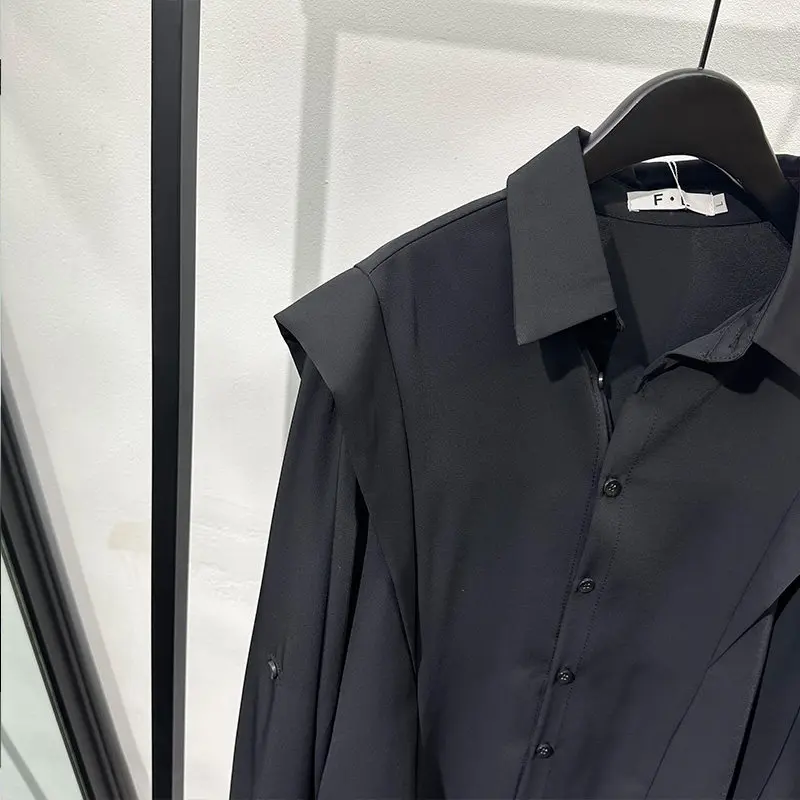 Autumn Design Fashionable Fake Two-Piece Loose Long-Sleeved Shirt Ruan Shuai Popular Workwear Non-Ironing Draping Top
