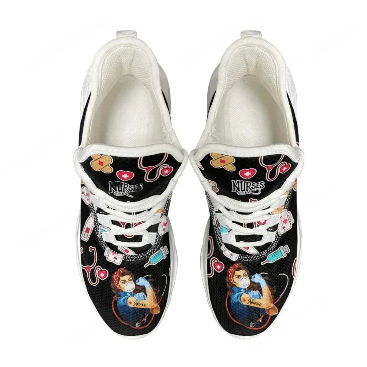 

Black Nursing Platform Shoes for Women Fashion Medical Hospital Work Comfort Sneakers Shock Absorbing Summer Light Walking Shoes