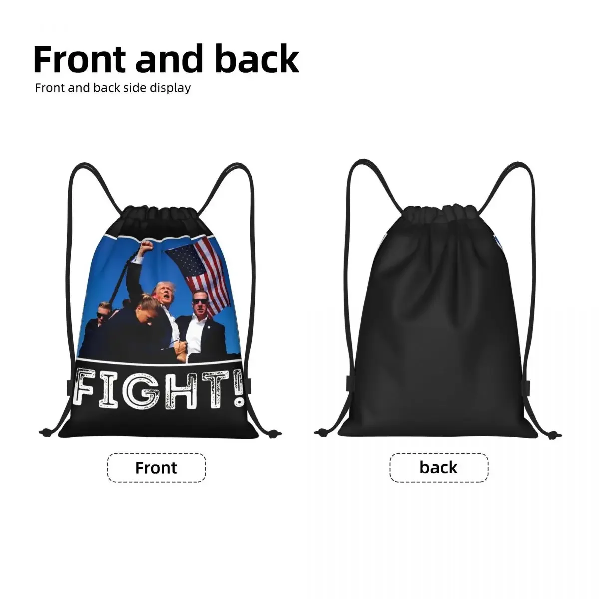 2024 President Trump Fight Backpack Drawstring Basketball Bags Gym Bag Water Resistant Support Trump String Sackpack for Yoga