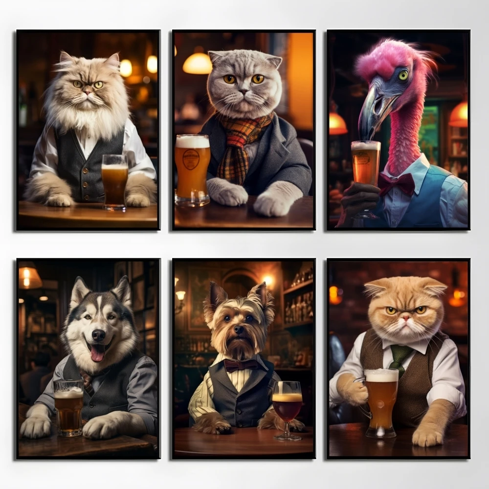

Dogs Cats at the Pub Poster Perfect Sticker Self Adhesive Wall Art Designed for Home Office Dining Spaces