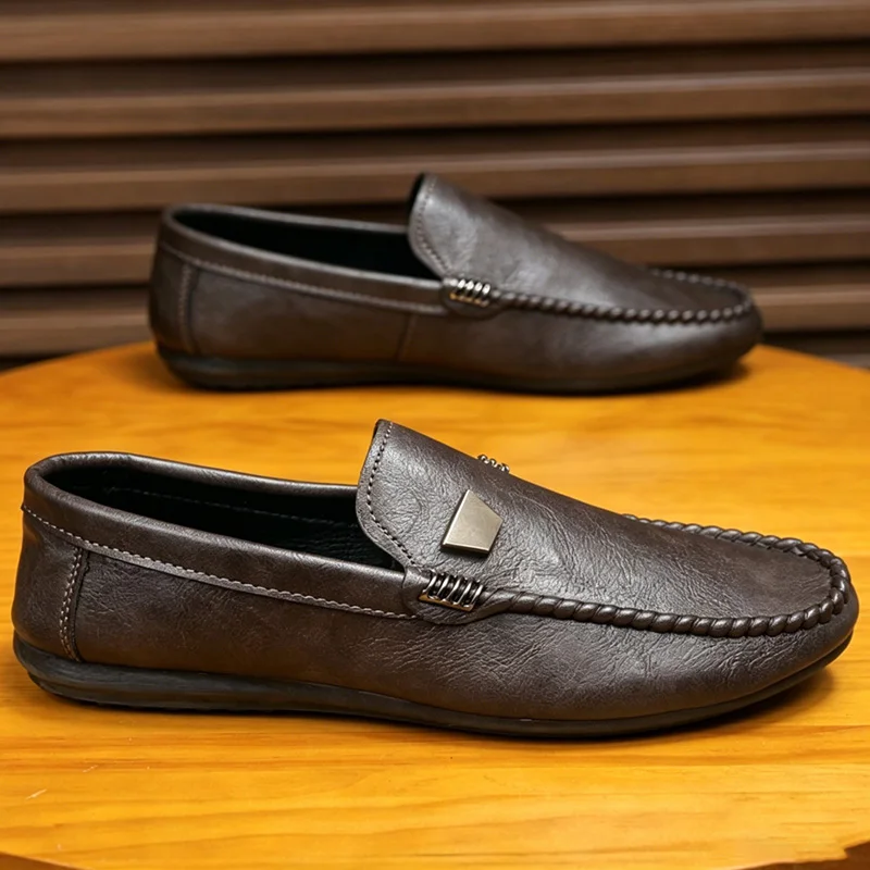 Chaussures en cuir pour hommes de style britannique, chaussures décontractées minimalistes à enfiler, mocassins confortables et légers pour la conduite, chaussures plates.
