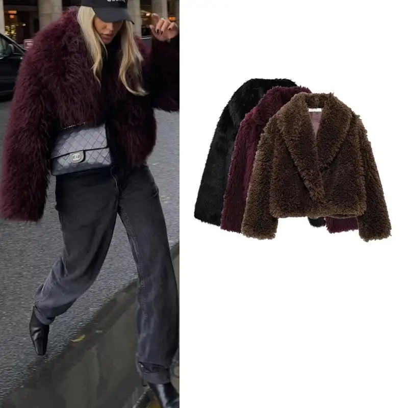 

Autumn Winter Women's Street Sle Long Sve Lapel Loose Artificial Fur ort Coat Warm Fce Lined Faion Outerwear