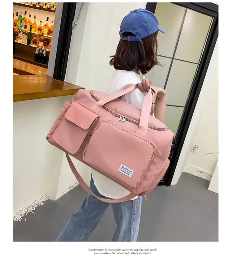 Bolsa de viaje de gran capacidad para mujer, bolsa de gimnasio para fin de semana, bolsas de lona para la noche con comp
