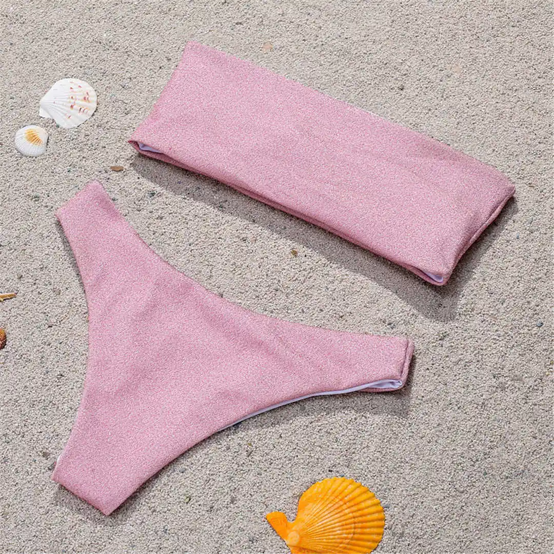 Glitzernder, funkelnder, trägerloser Bikini, Damen-Badeanzug, zweiteiliges Bikini-Set, Bandeau-Badeanzug, Badebekleidung, Badeanzug, Modell V2236. – Detail 22