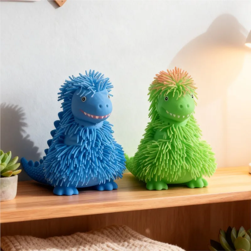 New Cartoon Long-Haired Flash Dinosaur TPR Squeeze Toy Funny Animal Soft Pinch Stress-relief Toy Children Decompression Vent Toy
