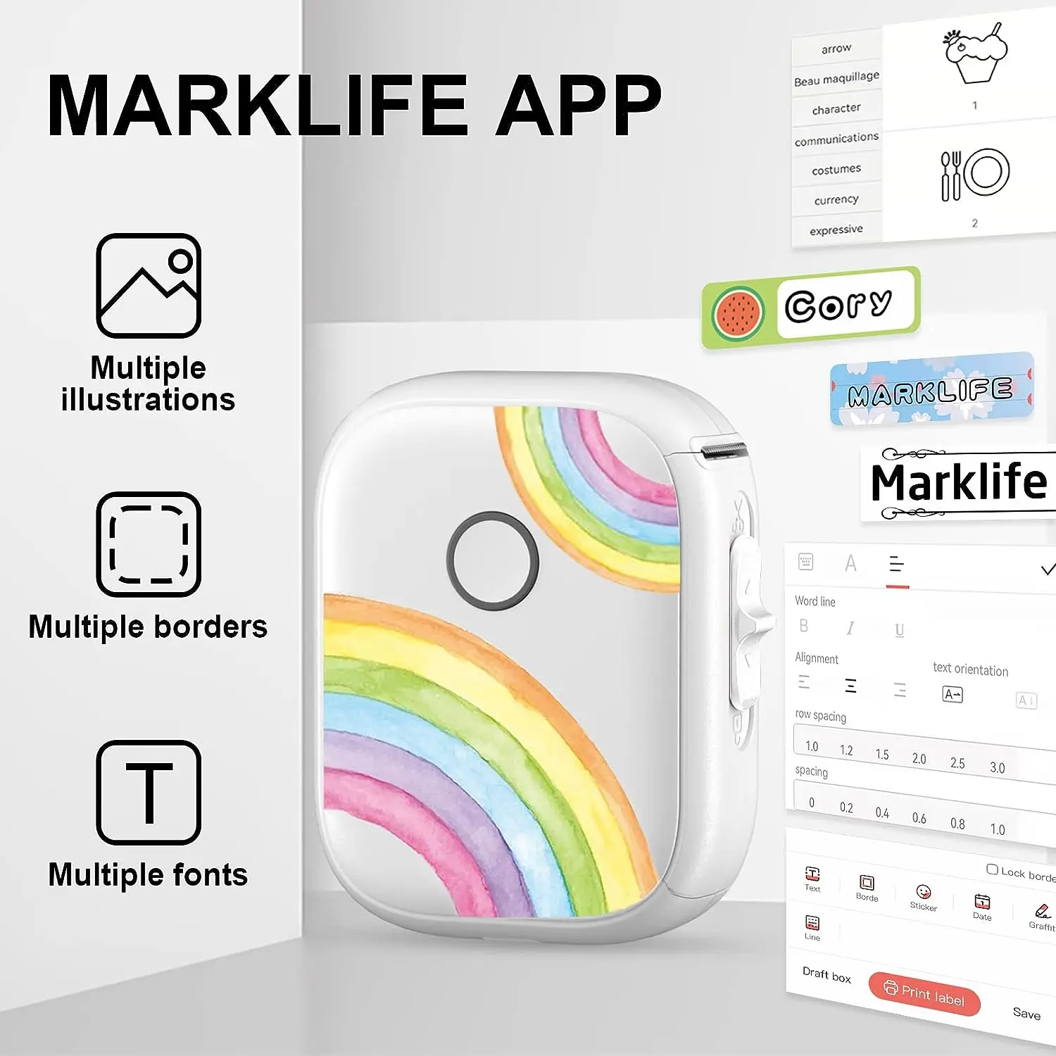 Marklife Thermal Label Printer P12 Protable Bluetooth Inkless Printer For Kitchen School Office To Gift/Diy Creative/Marking