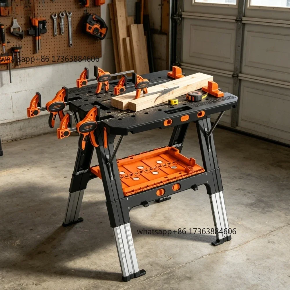 Portable Folding Work Table, 2-in-1 as Sawhorse & Workbench, 31” W×25” D×25”-35”H, Large Load Capacity with 4pcs