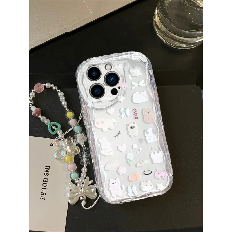 เคสโทรศัพท์ลายแมวน่ารักพร้อมสา - Cute Cartoon Wrist Strap Silicone Case บทวิจารณ์และราคา