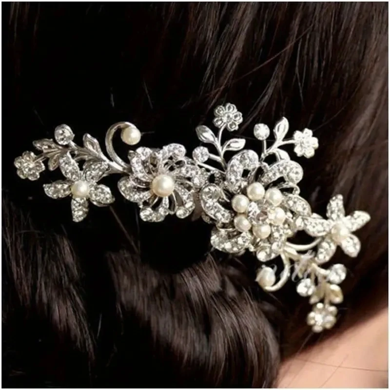 1pc Pearl Water Diamond Bridal Hair Accessory Headwear Silver Wedding Fashion Romantic Women\'s Jewelry Headbands Hairpins Combs