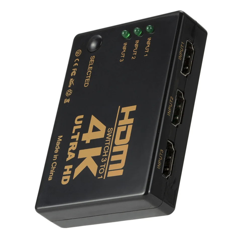 Grwibeou 3x1 4K przełącznik HDMI HD przełącznik wideo Adapter 3 wejście 1 Port wyjściowy rozdzielacz HDMI Hub dla Xbox PS4 DVD HDTV PC Laptop TV