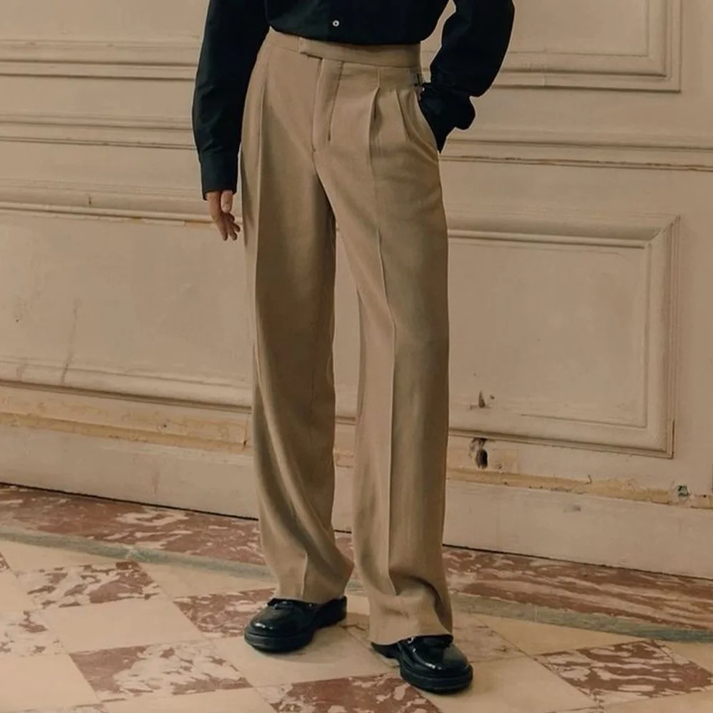 

Mens Business Casual Trousers Blended Suit Pants Comfortable Breathable Tapered Design Office Wear Stretch Formal Slim Fit Botto