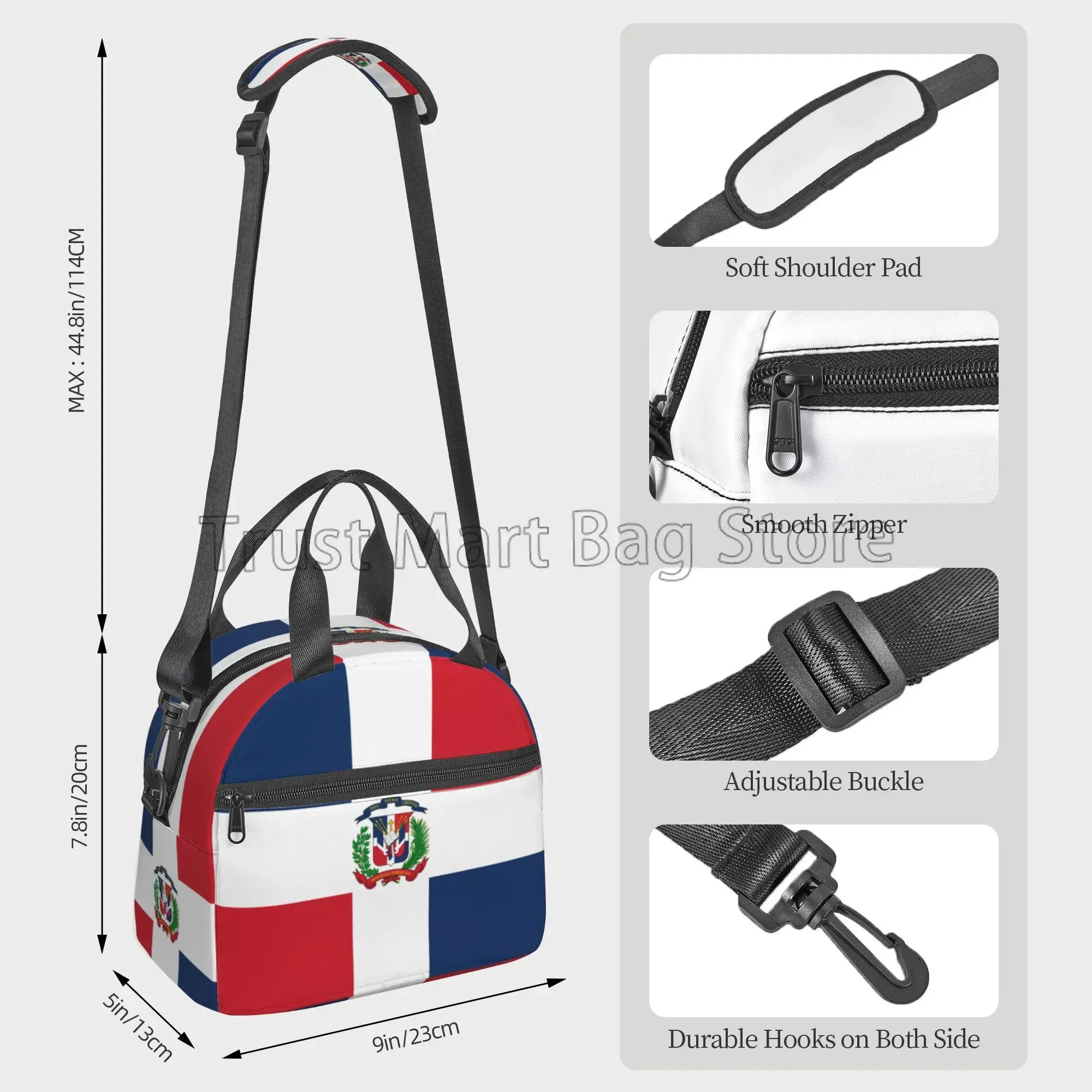 Dominican Republic Flag Insulated Lunch Box Bag Reusable Portable Thermal Cooler Lunch Box Bento with Adjustable Shoulder Strap