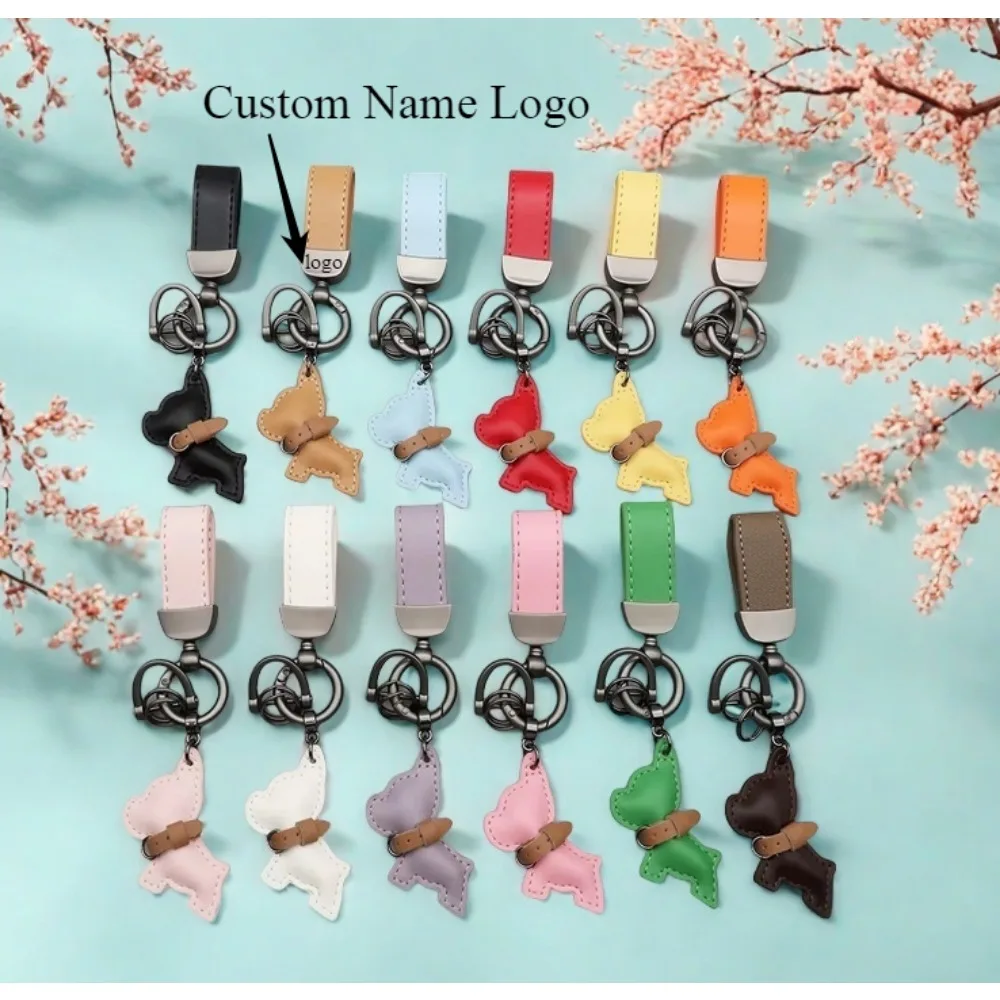 

Custom Name Metal Leather Dog Keychain Pendant Moto Car Keyring Laser Engrave Text Cartoon Key Ring Chain Gift