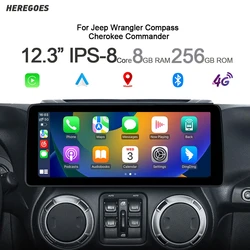 720P Android 14 Car Multimedia Video Player For Jeep Wrangler Cherokee Compass Liberty GPS CarPlay Car Radio Bluetooth 256G Wifi