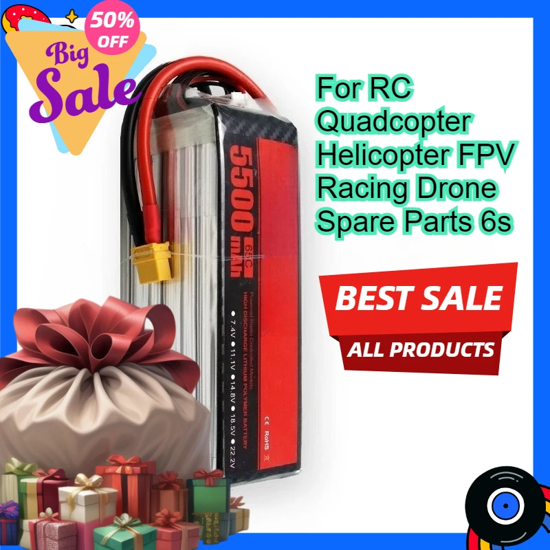 

Rechargeable Battery 5500mAh 22.2V 65C LiPo Battery with T/XT60 for RC Quadcopter Helicopter FPV Racing Drone Spare Parts 6s