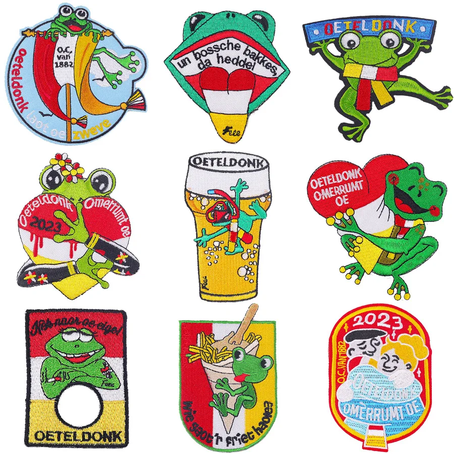 Carnival Netherlands Oeteldonk Frog Patches for Clothing, Cloth Sticker, Embroid, Garment Accessories, DIY Logo, Iron-on, Sewing