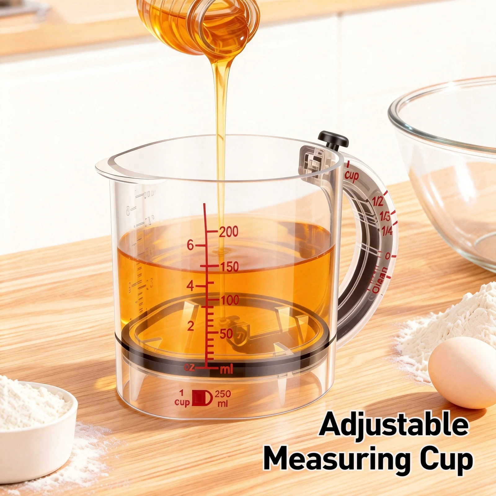 Adjustable Measuring Cup Multi-functional 4in1 Push Type Measuring Cup Seal Base Measure Cube Cups for Cooking Kitchen Accessory